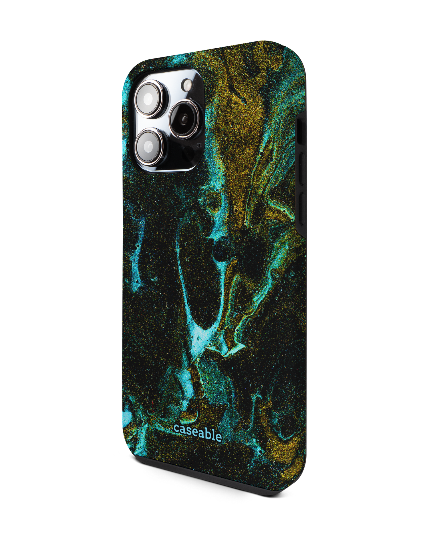 Mint Gold Marble Sparkle Premium Phone Case for Apple iPhone 14 Pro Max: View from the right side