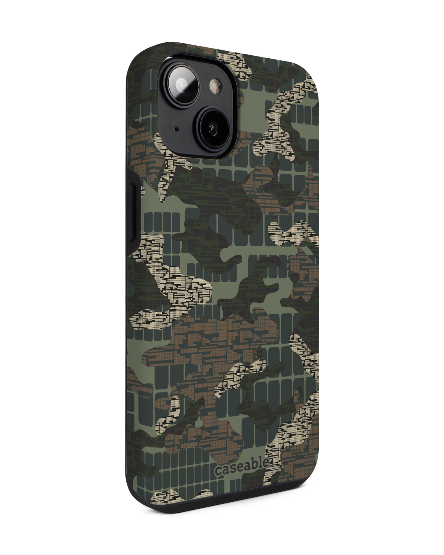 Green Camo Mix Premium Phone for Apple iPhone 14: View from the left side