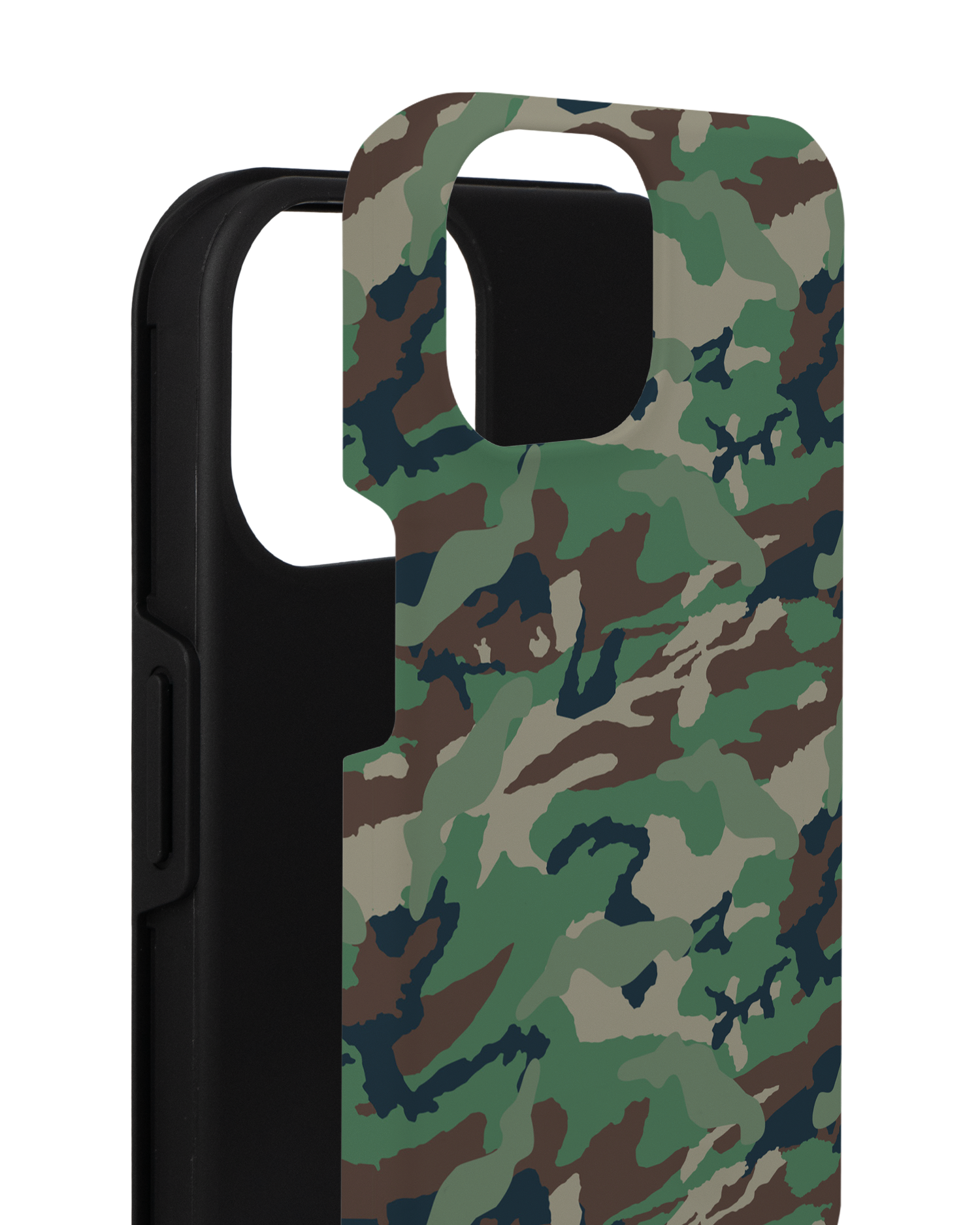 Green and Brown Camo Premium Phone for Apple iPhone 14 consisting of 2 parts