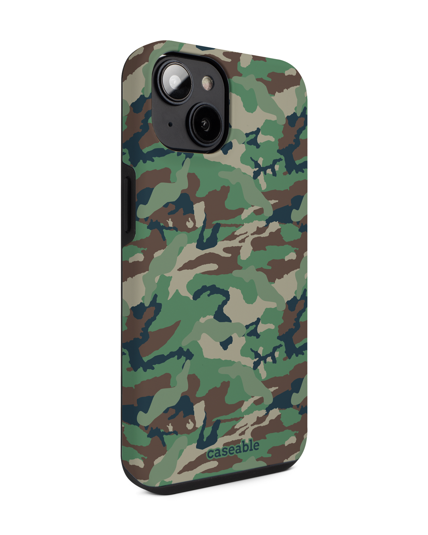 Green and Brown Camo Premium Phone for Apple iPhone 14: View from the left side