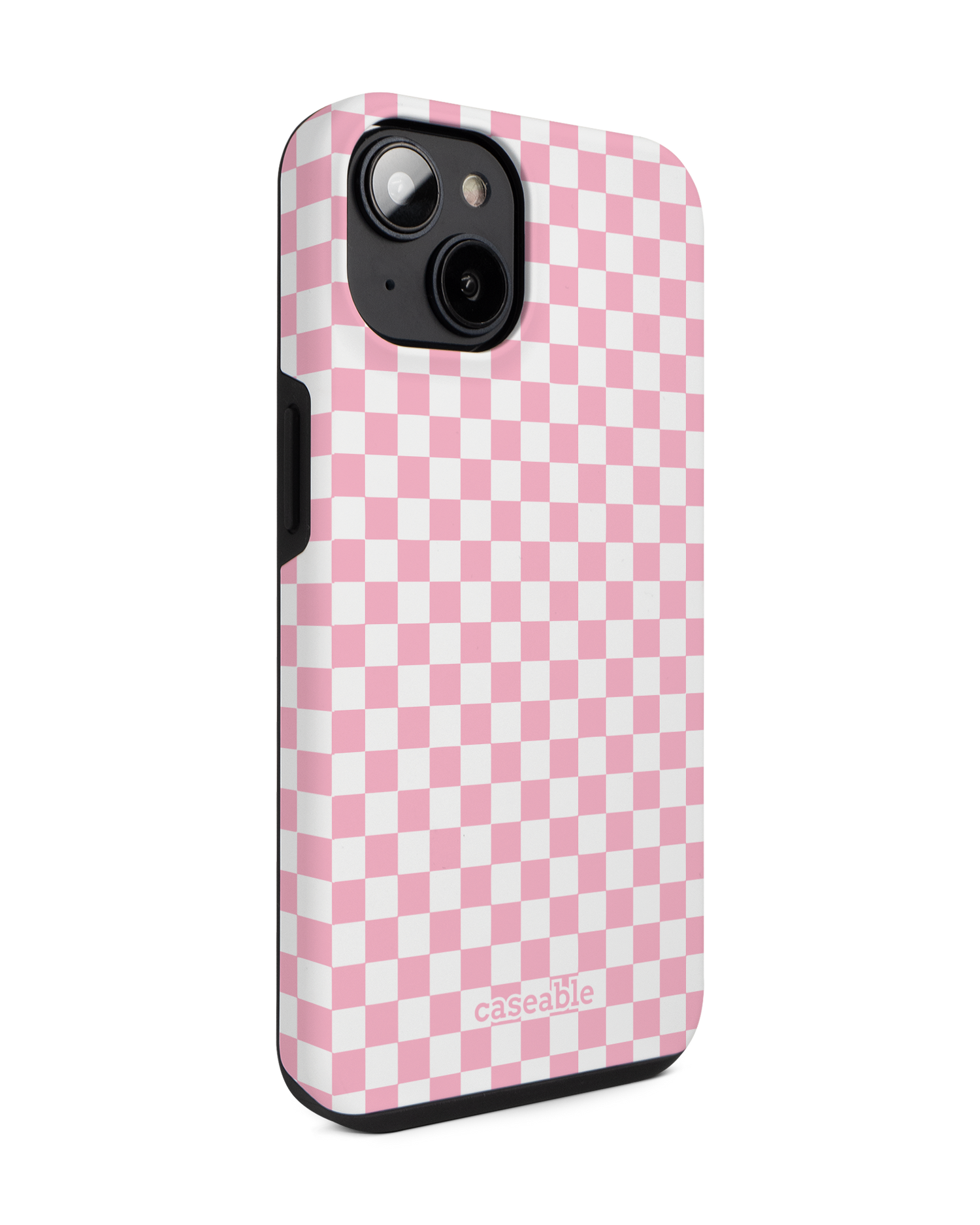 Pink Checkerboard Premium Phone for Apple iPhone 14: View from the left side