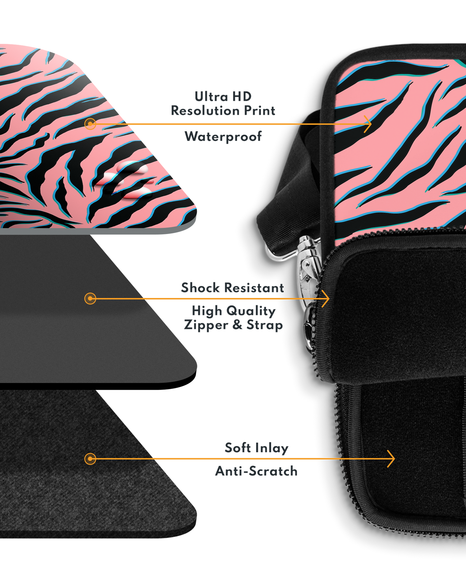 Pink Zebra Premium Laptop Bag 13-14 inch with soft inner lining
