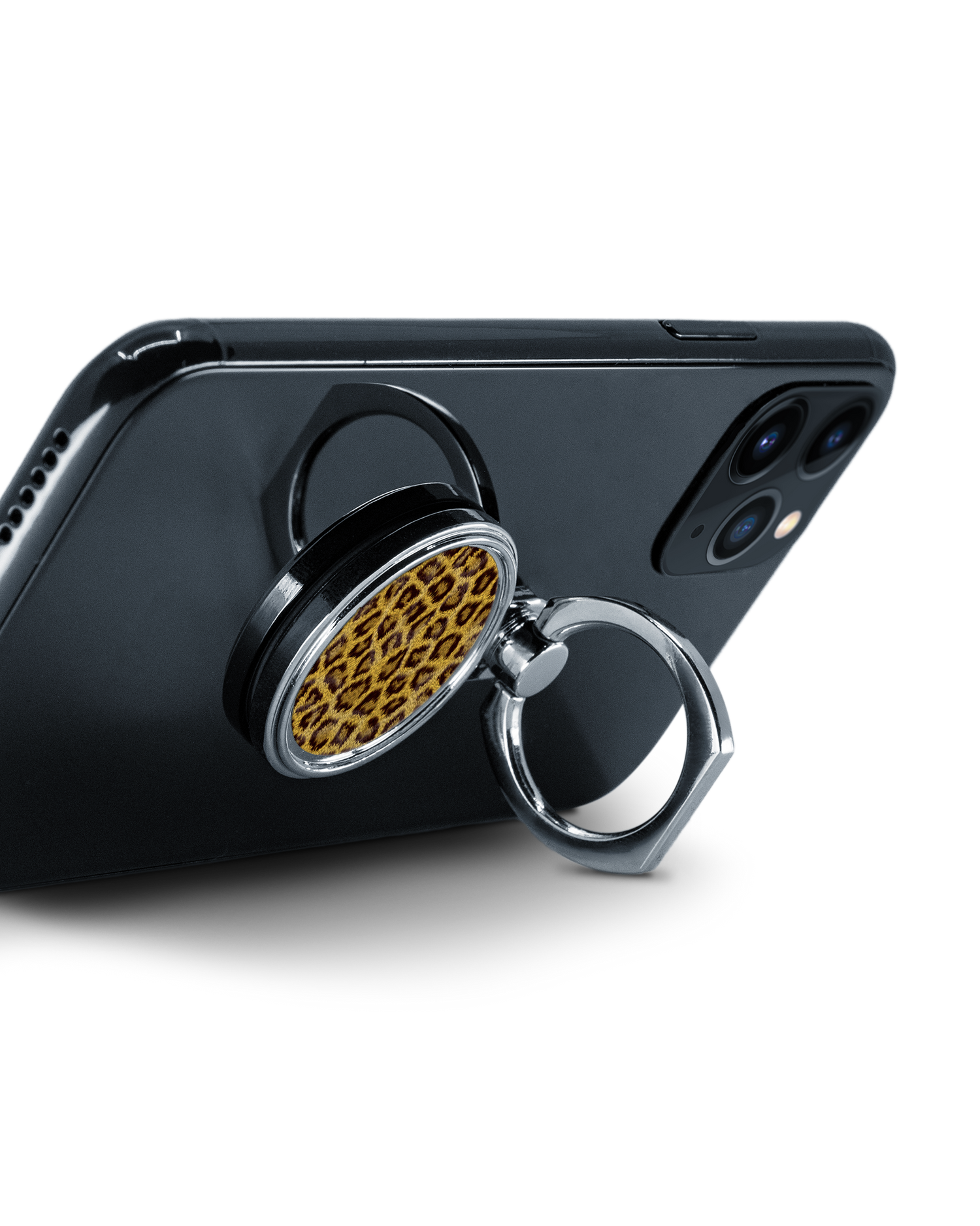 Leopard Skin Ring Holder attached to a smartphone