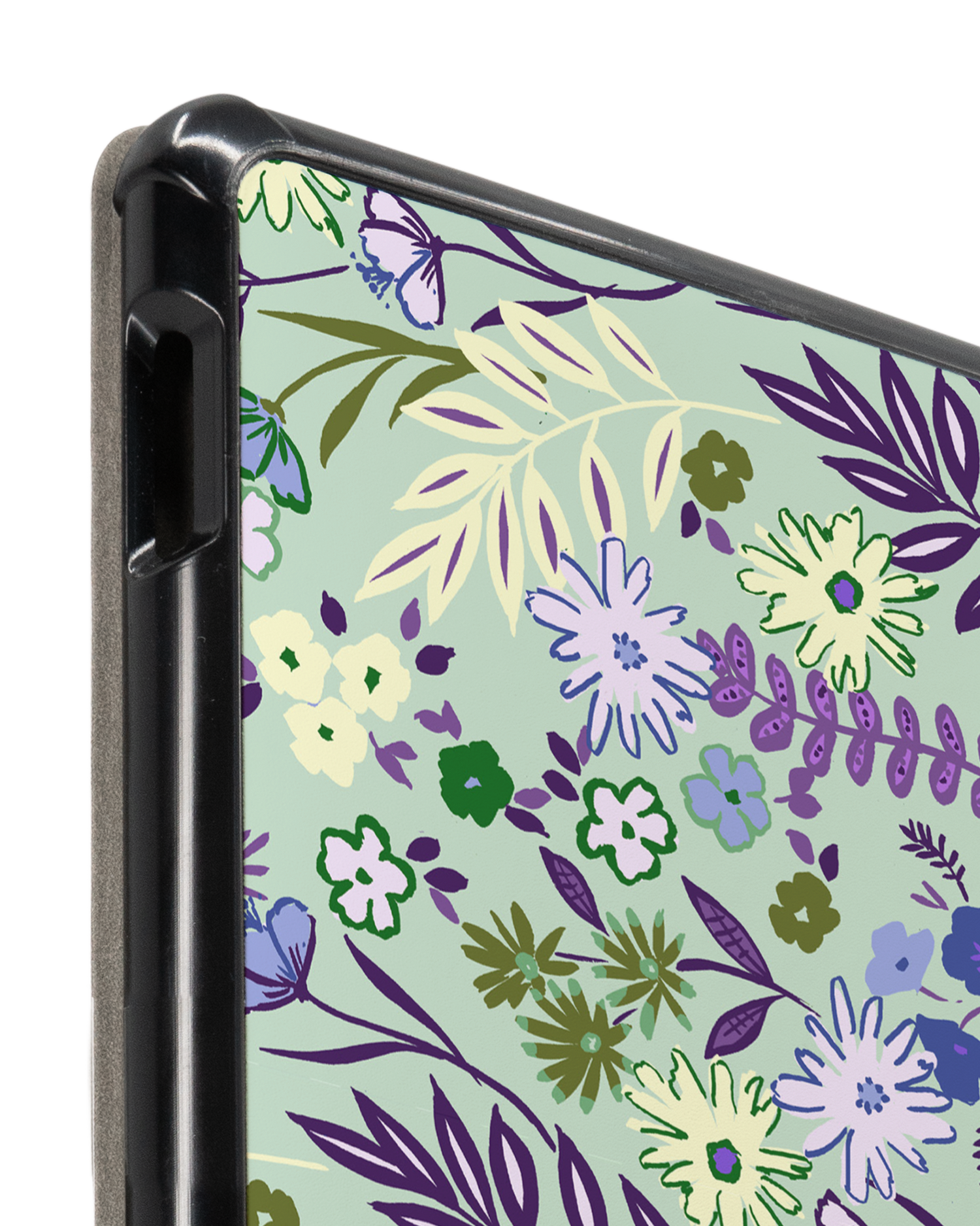 Pretty Purple Flowers Tablet Smart Case for Amazon Fire 7 (2022): Detail Shot Button