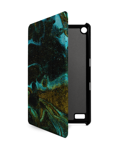 Mint Gold Marble Sparkle Tablet Smart Case for Amazon Fire 7: Front View