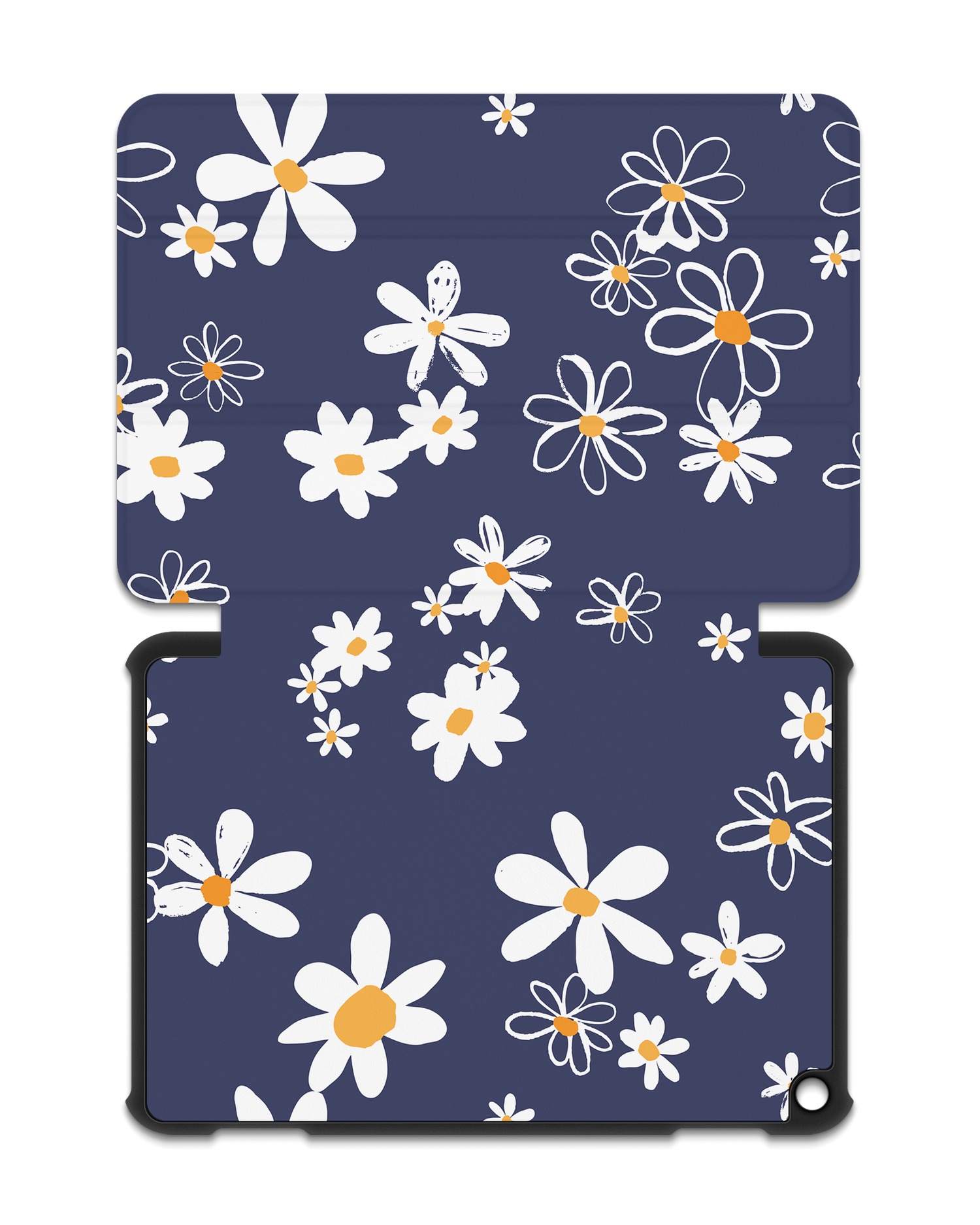 Navy Daisies Tablet Smart Case for Amazon Fire HD 8 (2022), Amazon Fire HD 8 Plus (2022), Amazon Fire HD 8 (2020), Amazon Fire HD 8 Plus (2020): Opened